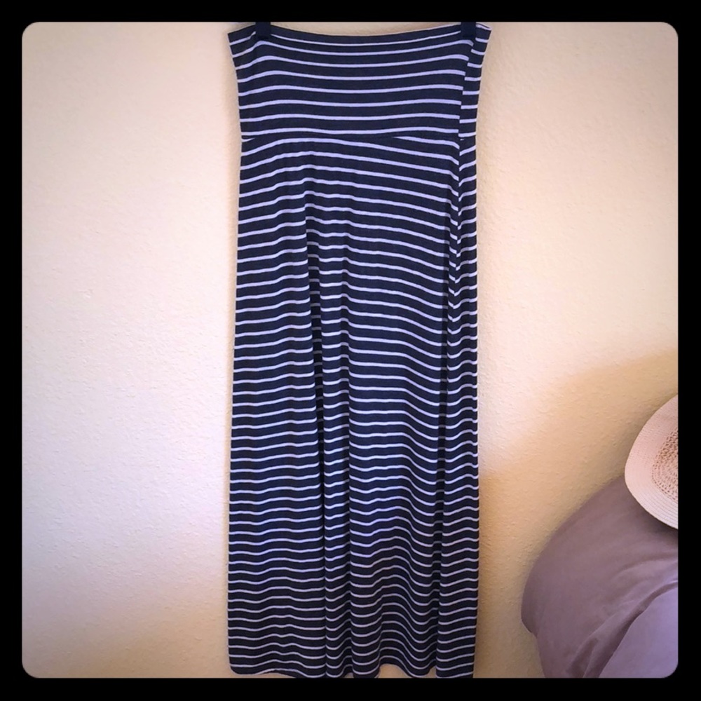 Gray and white striped maxi skirt